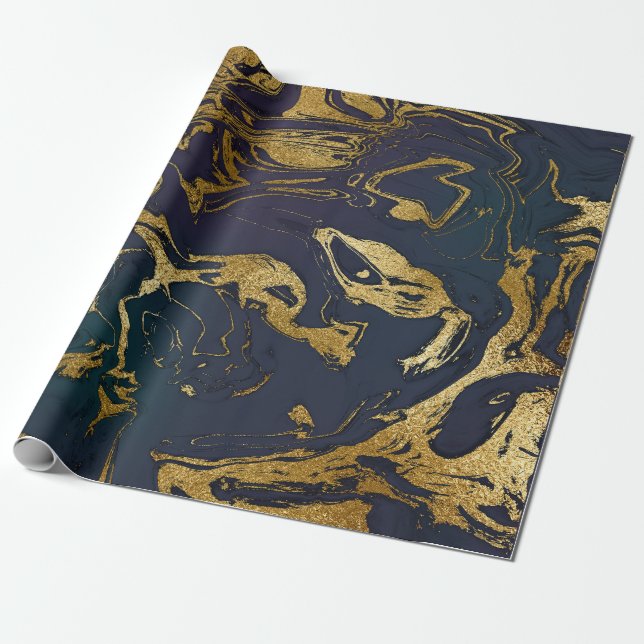 Deep Earth Guld Marble Deep Grönt Blue Presentpapper (Utrullad)