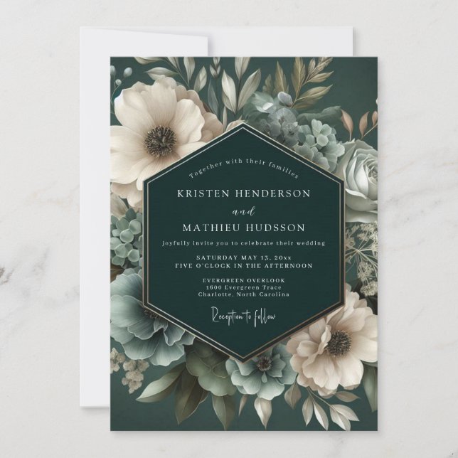 Deep Emerald Floral Bloom Wedding Inbjudningar (Framsida)