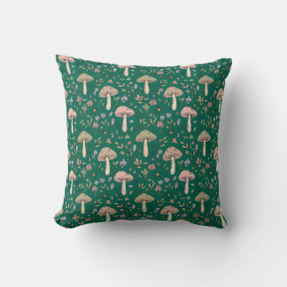 Deep Emerald Fungi Seamless Pattern Jewel Tone Kudde