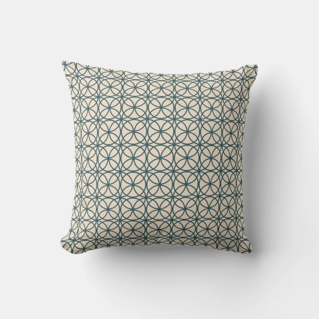 Deep Emerald off-White Circle Geometric Mönster Kudde (Framsida)