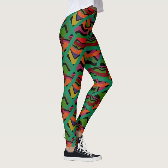Deep färg rand multimönstrad lagstiftning leggings (Höger)