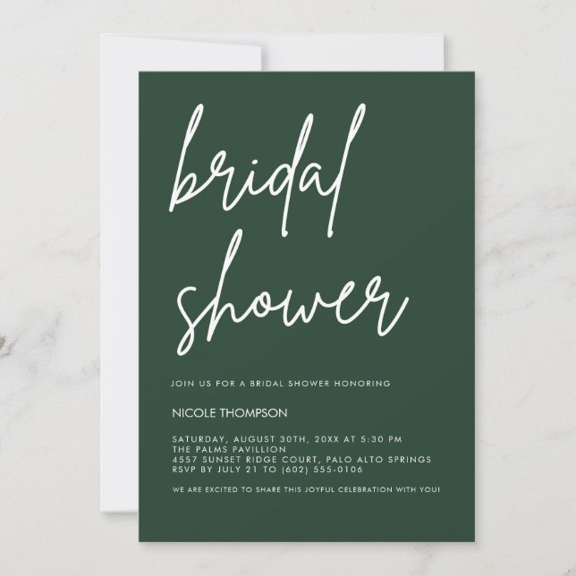 Deep Forest Green Modern Bridal Shower Invitation  Inbjudningar (Framsida)
