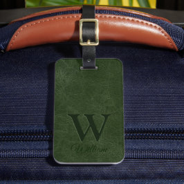 Deep Forest Grönt Cow Leather Struktur Monogrammad Bagagebricka
