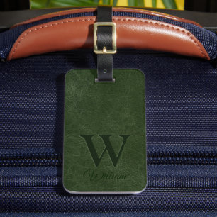 Deep Forest Grönt Cow Leather Struktur Monogrammad Bagagebricka