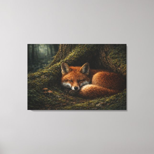 Deep Forest Slumber | Fox Art | Stretched Canvas (Framsida)