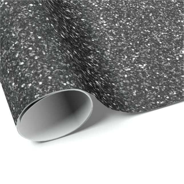 Deep Glam Glitter Black Grått Sparkly Elegant Presentpapper (Rullad Hörn)