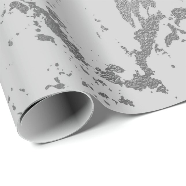 Deep Grått Marble Silver Stine Metallic Shiny Presentpapper (Rullad Hörn)