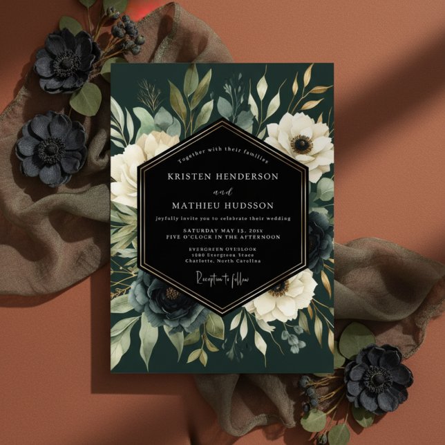 Deep Green Floral Opulent Wedding Inbjudningar (Skapare uppladdad)