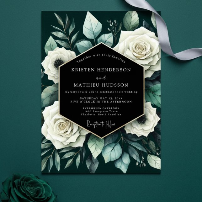 Deep Green Floral Romance Wedding Inbjudningar (Skapare uppladdad)