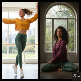 Deep Green Gray Ombre Damask Tapestry Leggings