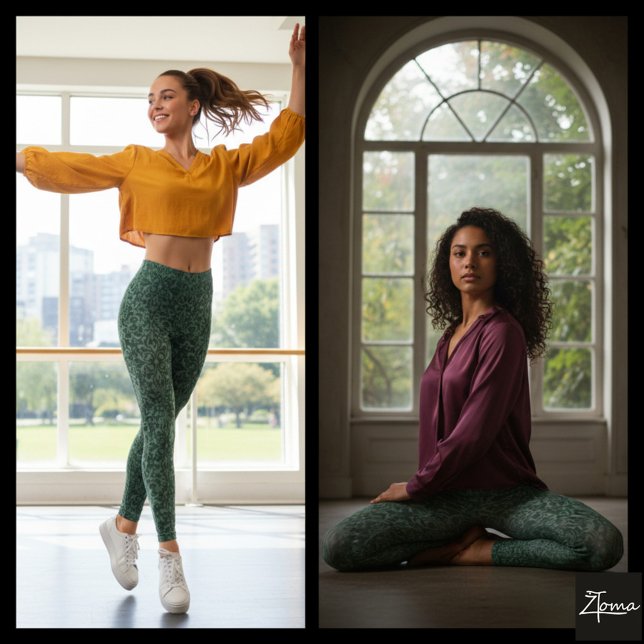 Deep Green Gray Ombre Damask Tapestry Leggings (Skapare uppladdad)