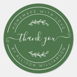 Deep Green Homemade Thank You Label Runt Klistermärke