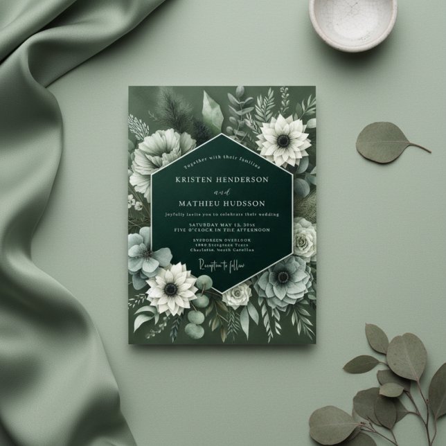 Deep Green Lush Botanical Wedding Inbjudningar (Skapare uppladdad)