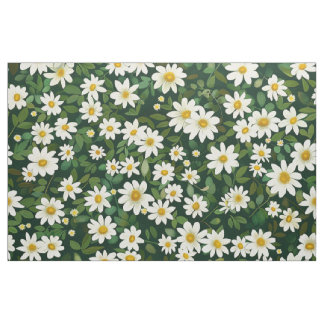 Deep Green Small White Daisies Floral Pattern Tyg