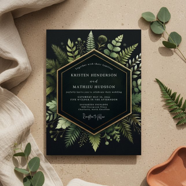 Deep Green Woodland Bloom Wedding Inbjudningar (Skapare uppladdad)