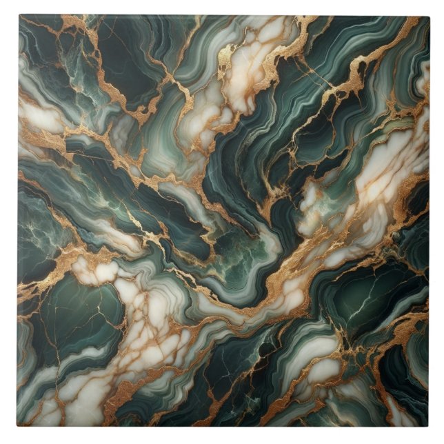 Deep Grönt Marble, Guld Veins, Seamless Luxury Kakelplatta (Framsidan)