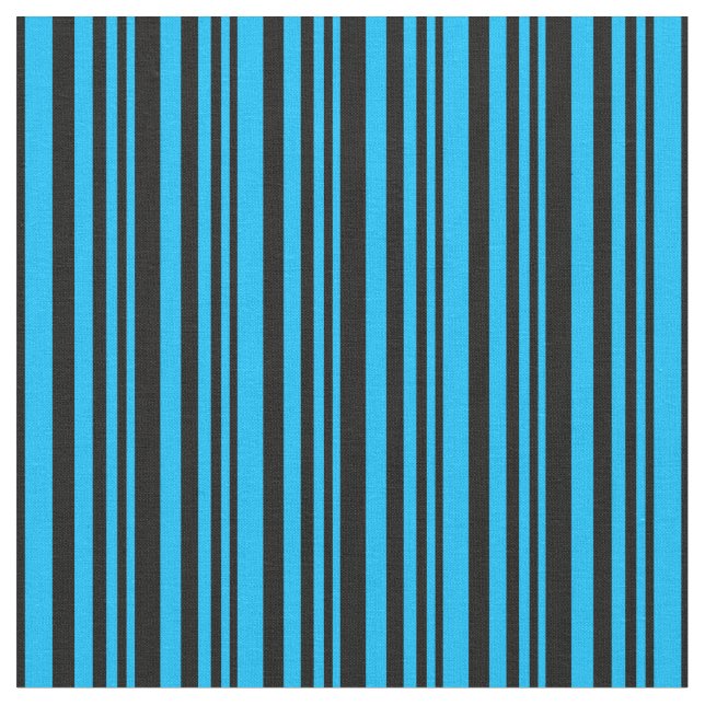 Deep Himlar Blue and Black Färgad Linjer Mönster Tyg (Närbild)