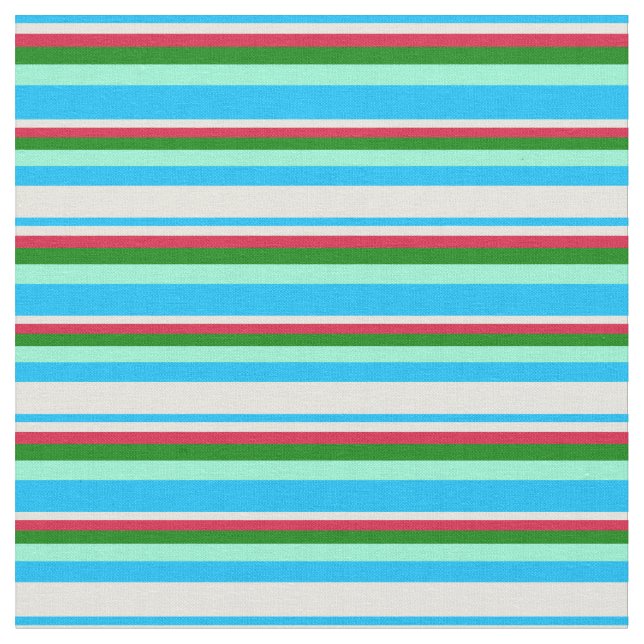 Deep Himlar Blue, Beige, Crimson, Grönt och Aquama Tyg (Närbild)