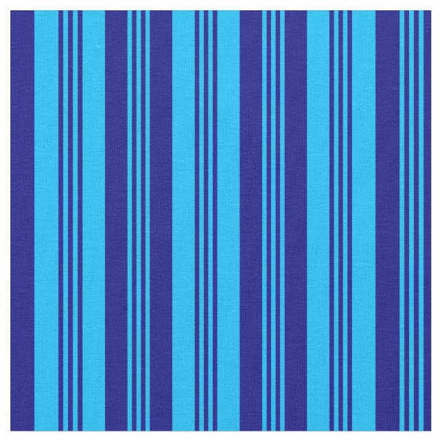 Deep Himlar Blue & Blue Färgad Linjer Tyg (Närbild)