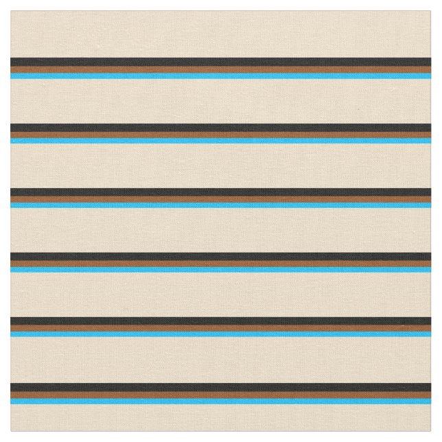 Deep Himlar Blue, Brown, Black & Tan Linjer Mönste Tyg (Närbild)