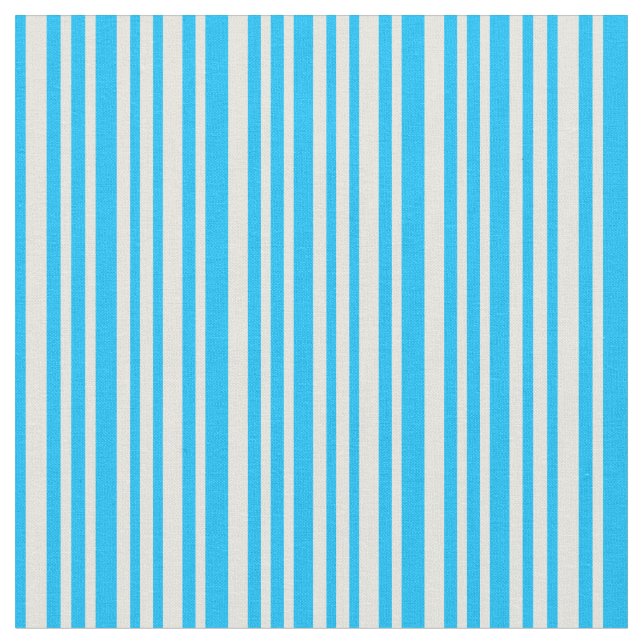 Deep Himlar Blue och Beige Färgad Linjer Tyg (Närbild)