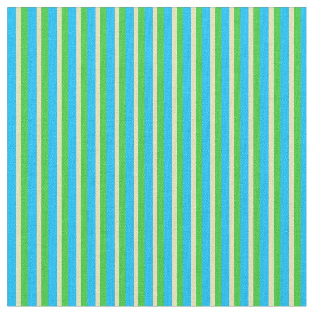 Deep Himlar Blue, Tan och Lime Green Färgad Rand Tyg (Närbild)