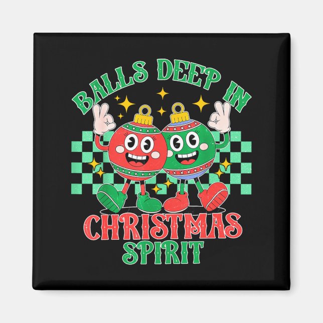 Deep In Christmas Bauble Festive Checkered Xmas  Magnet (Framsidan)