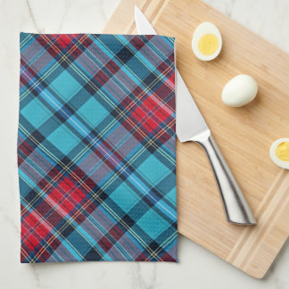 Deep Indigo, Aqua, Red & Shades of Blue Plaid Kökshandduk