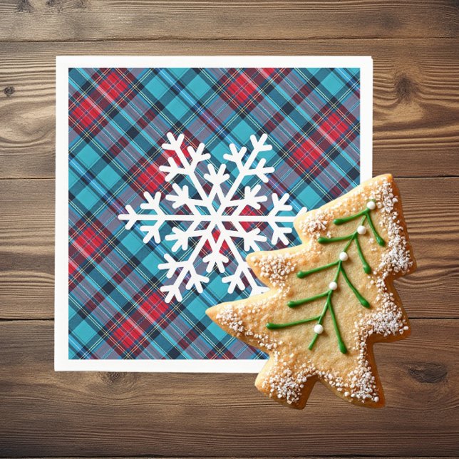 Deep Indigo, Aqua, Red & Shades of Blue Plaid Pappersservett (Skapare uppladdad)