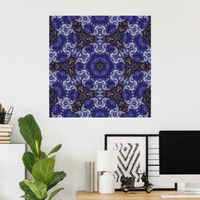 Deep Indigo Swirl Mandala med Fluid Mönster Poster (Hemmakontoret)