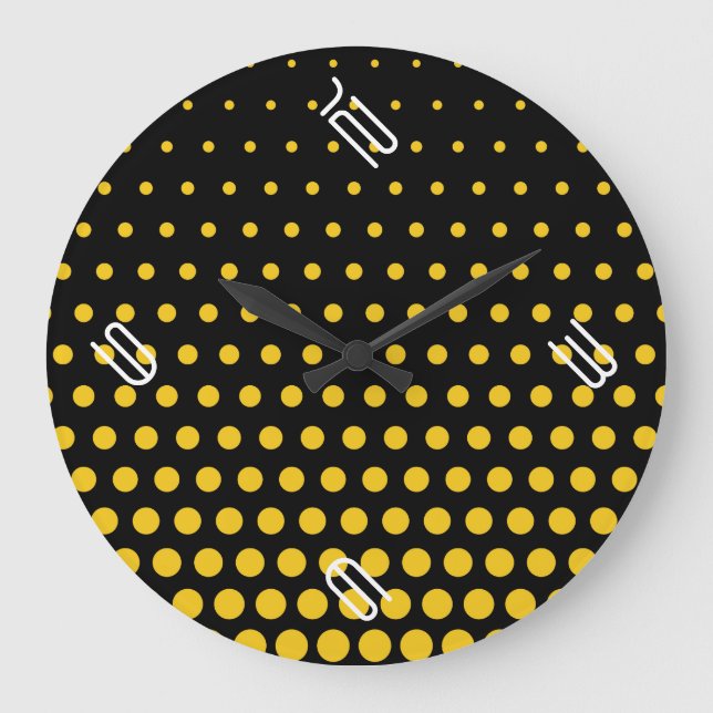 Deep Lemon Polka Dot Modern Black Stor Klocka (Framsida)