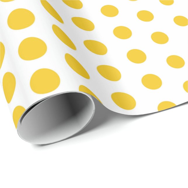 Deep Lemon Polka Dot Modern White Presentpapper (Rullad Hörn)