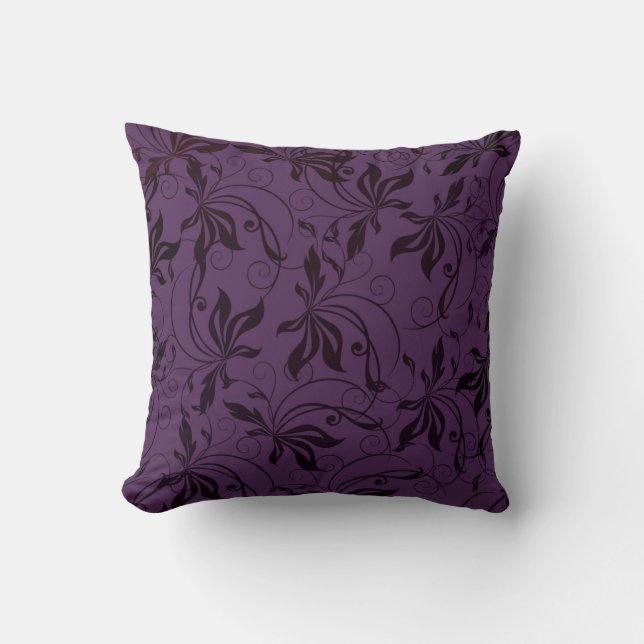 Deep Lila Black Swirl Kudde (Framsida)