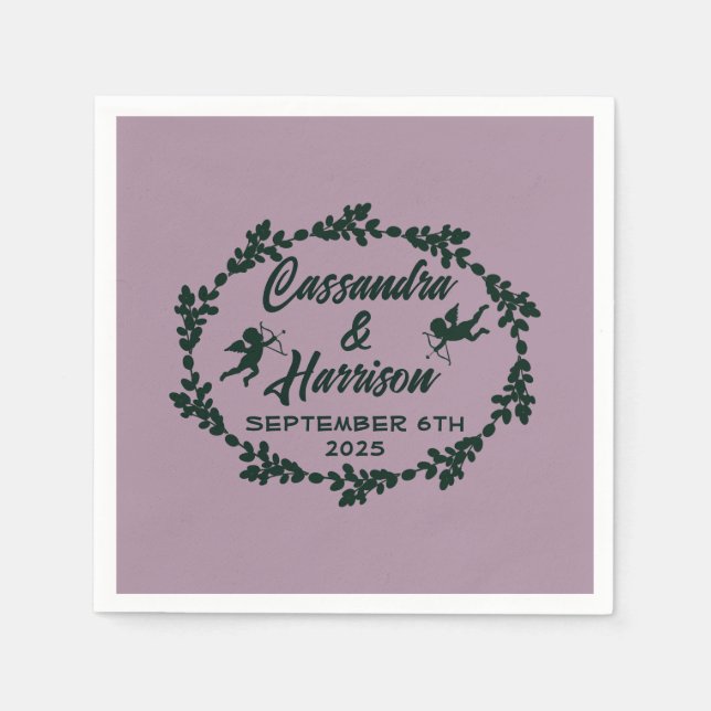 Deep Lila Rustic Bröllop Cocktail Pappersservett (Framsidan)