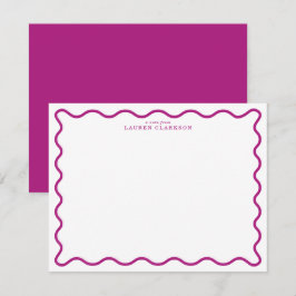 Deep Magenta Modern Wavy Border Note Card Inbjudningar