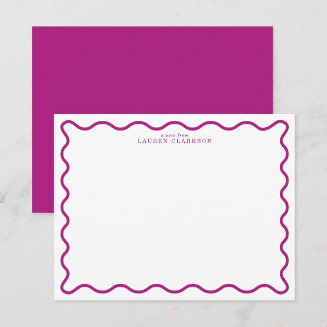 Deep Magenta Modern Wavy Border Note Card Inbjudningar (Fram/baksida)