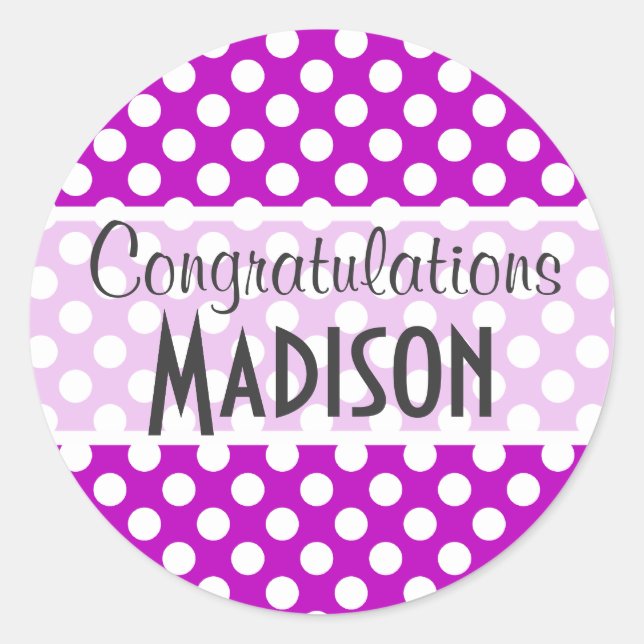 Deep Magenta Polka dots Runt Klistermärke (Framsida)
