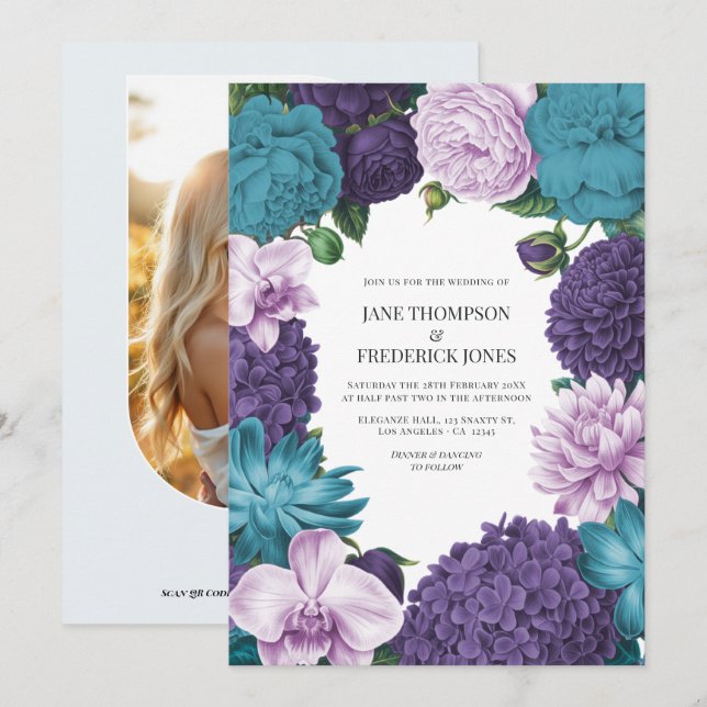 Deep Marine, Slate Orchid & Cloud Lilac Wedding Inbjudningar (Fram/baksida)