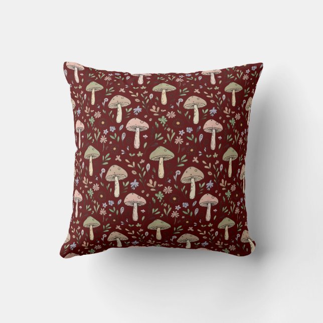 Deep Maroon Fungi Seamless Gothic Dark Academia  Kudde (Baksida)