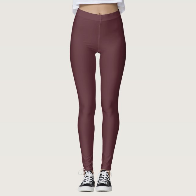 Deep Maroon Solid Färg Leggings (Framsida)