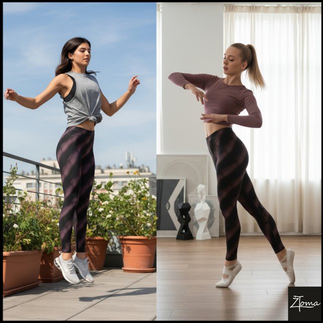 Deep Mauve Black Diagonal Tufted Stripe Leggings (Skapare uppladdad)