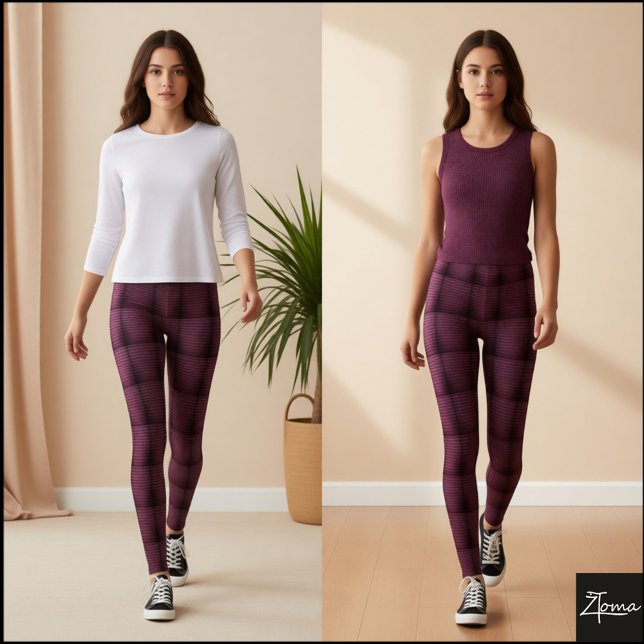 Deep Mauve Tufted Glitch Grid Pattern Leggings (Skapare uppladdad)