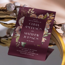 Deep Merlot Bröllop | Blommigt Burgundy Plum QR-ko Inbjudningar