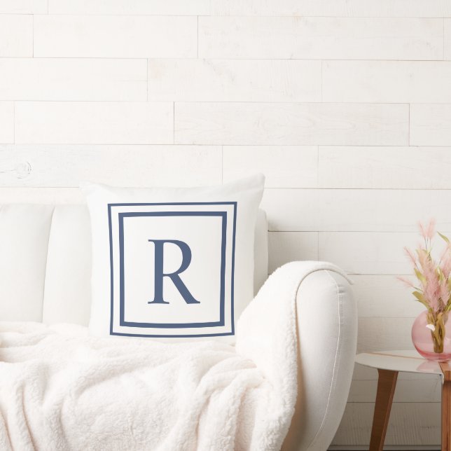 Deep Navy And White Square Border Monogram  Kudde (Soffa)