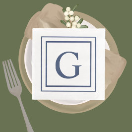 Deep Navy And White Square Border Monogram  Pappersservett