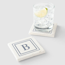 Deep Navy And White Square Border Monogram Stenunderlägg