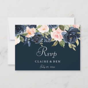 Deep Navy Blommigt Bröllop OSA Kort