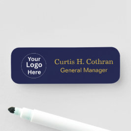 Deep Navy Blue & Gold Color Name Tag Design Namnbricka