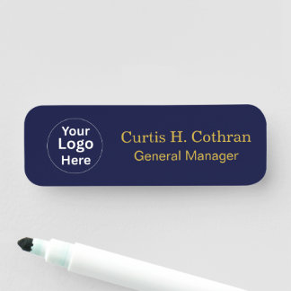Deep Navy Blue & Gold Color Name Tag Design Namnbricka