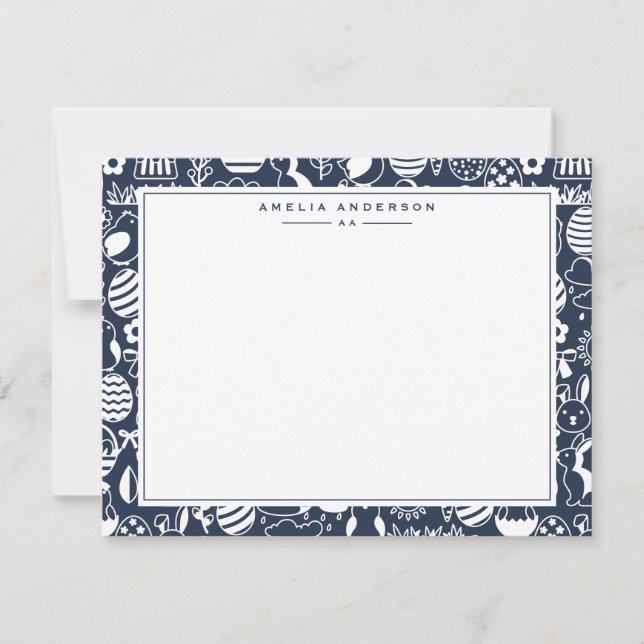 Deep Navy Easter Egg Frame Note Card Inbjudningar (Framsida)